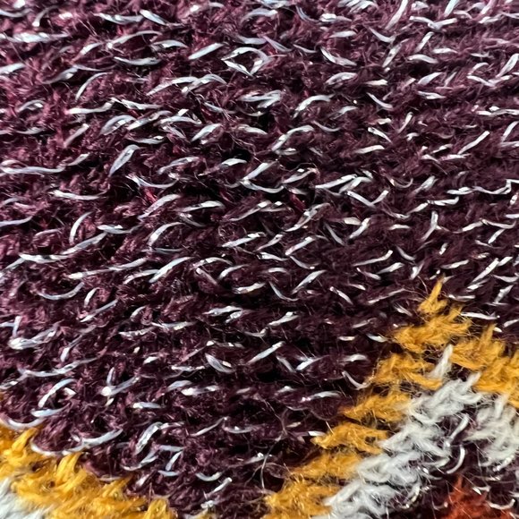 Western Style Blanket Poncho Shawl Sz 0/S Burgundy Silver Thread Orange Gold - Picture 6 of 8